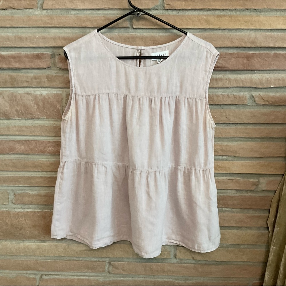 Velvet Graham & Spencer Linen Tiered Sleeveless Top Light Pink Medium - Picture 4 of 8